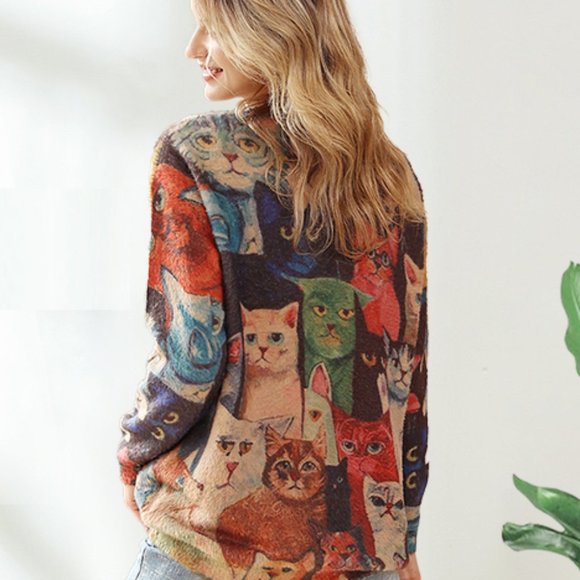 NWOT Oversized ULTRA SOFT Sweater with Cats | Size L - Picture 2 of 11